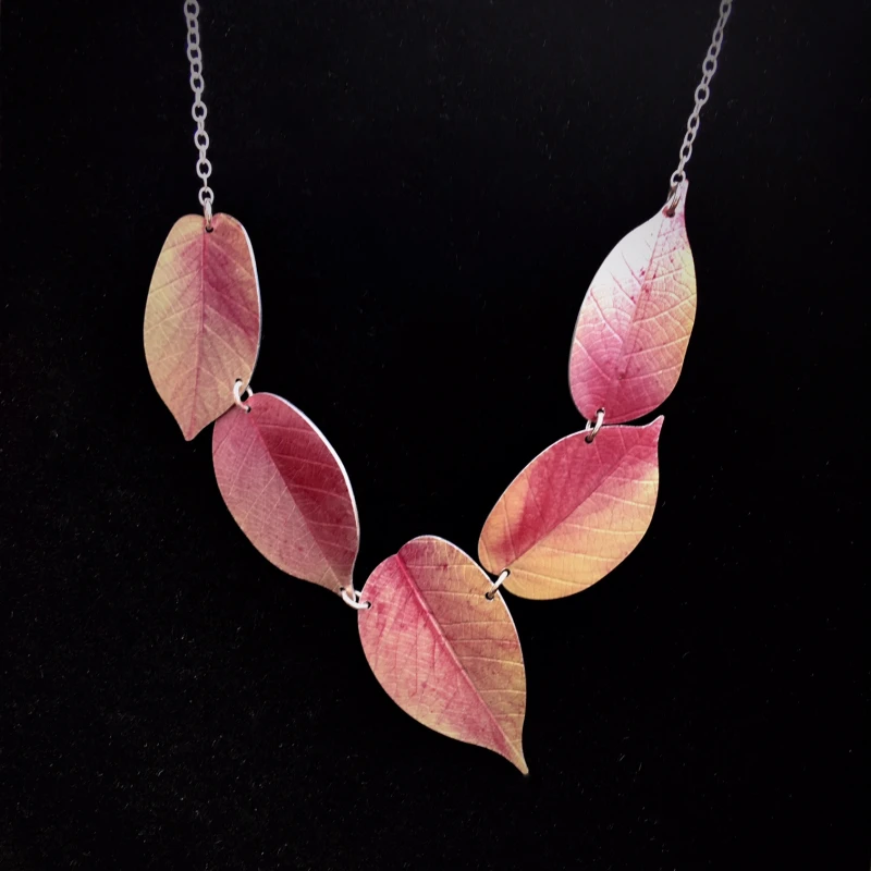 Asymmetric Pink Cherry leaf necklace