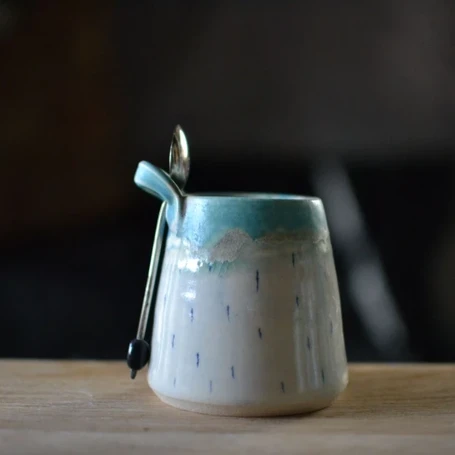 Ceramic handmade sugar pot - Glazed in turquoise and green