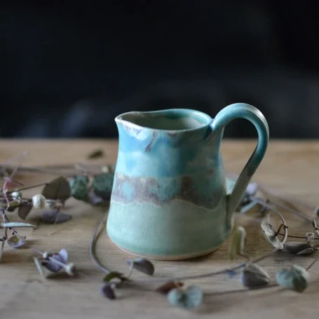 Ceramic handmade small jug - Glazed in turquoise a