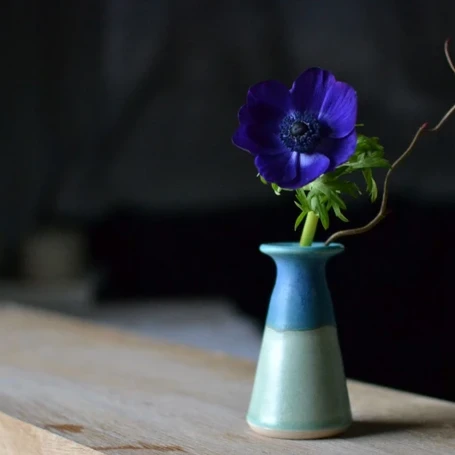 Ceramic handmade flower vase - Glazed in turquoise and green