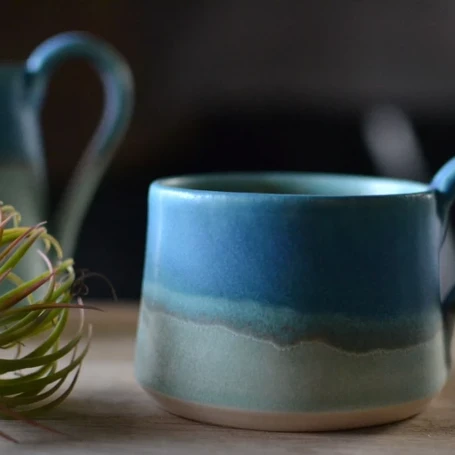 Ceramic handmade Cup - Glazed in turquoise and green