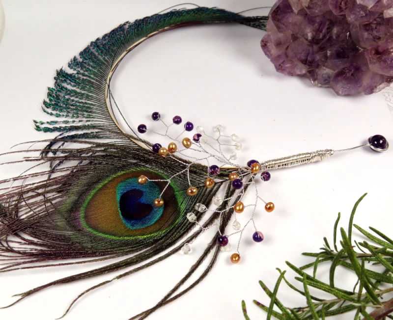 Peacock Feather & Gemstone Hat Pin