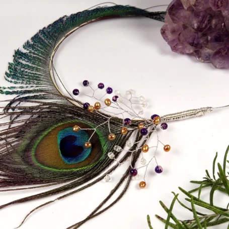 Peacock Feather & Gemstone Hat Pin