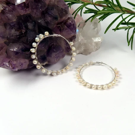 Sterling Silver Hoops with Cultured Freshwater Pea