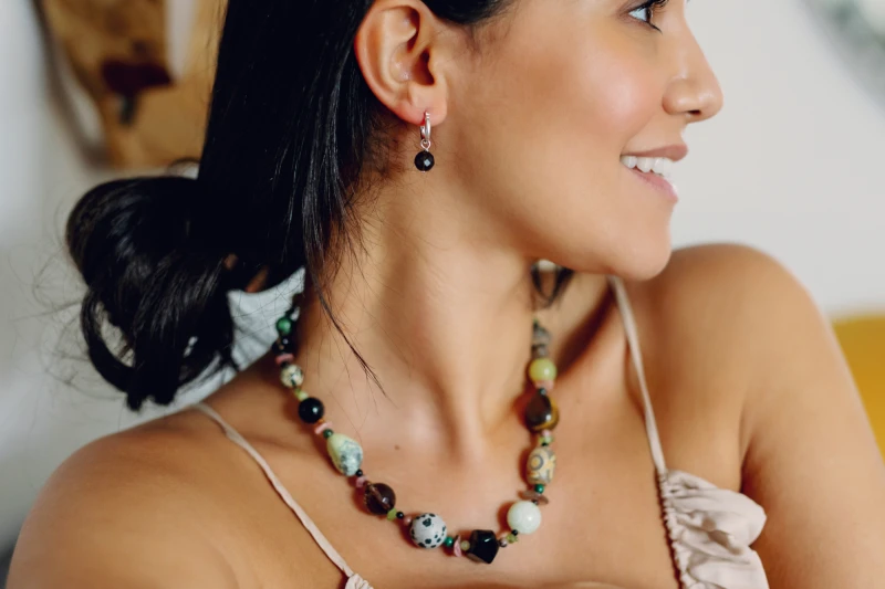 Earth Pebble necklace, Smoky Quartz earrings