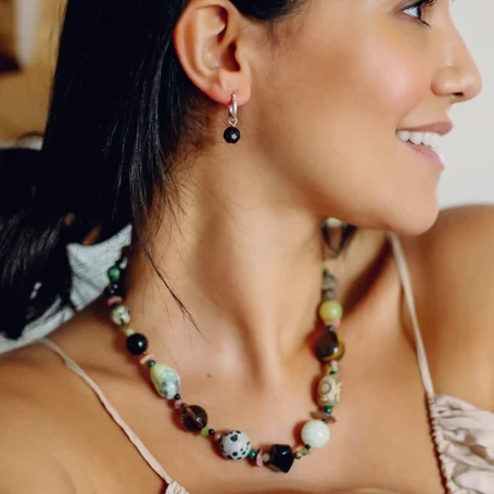 Earth Pebble necklace, Smoky Quartz earrings