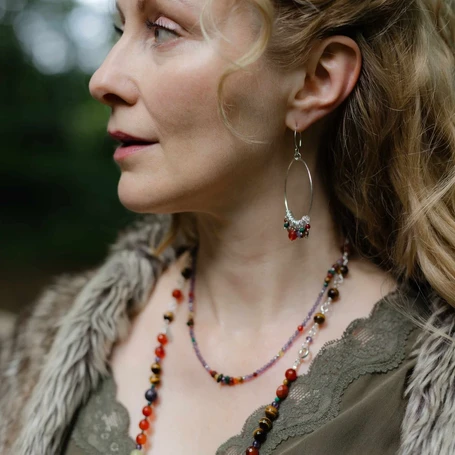 Daybreak earrings, Fragment necklace, Earth Treasure necklace. Russet colourway.
