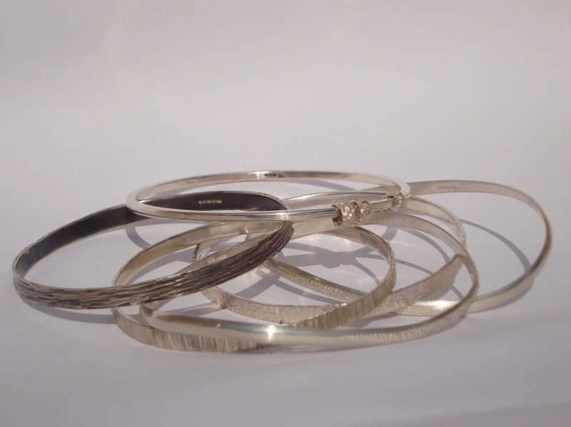 stacking silver textured bangles