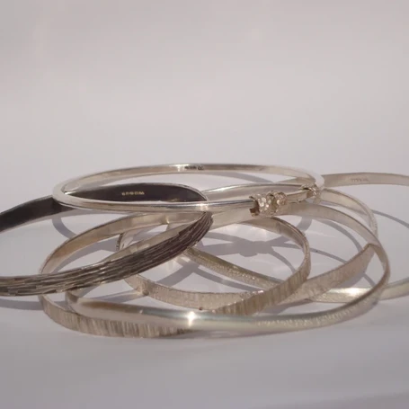 stacking silver textured bangles