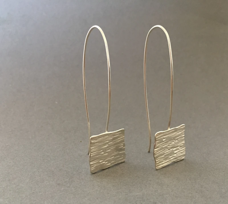 tectonic plaque recycled silver drop hook earrings