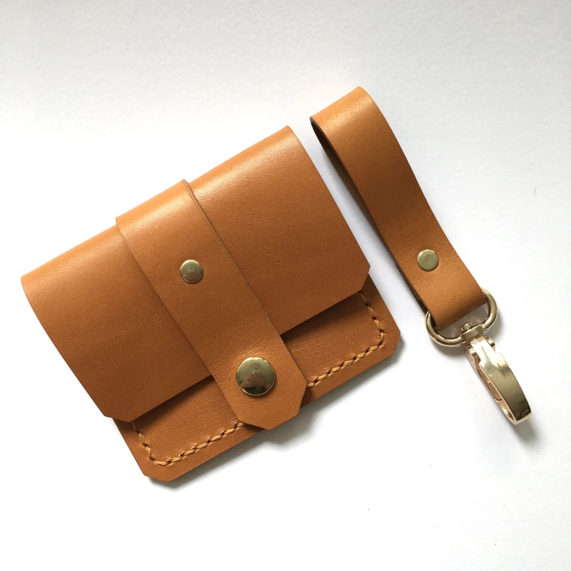 Tan leather pocket purse and belt loop key fob