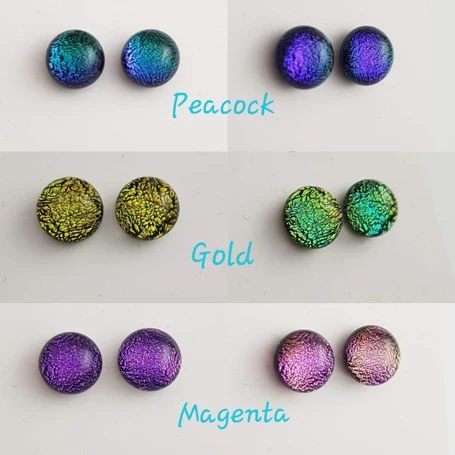 Dichroic colour-changing glass studs