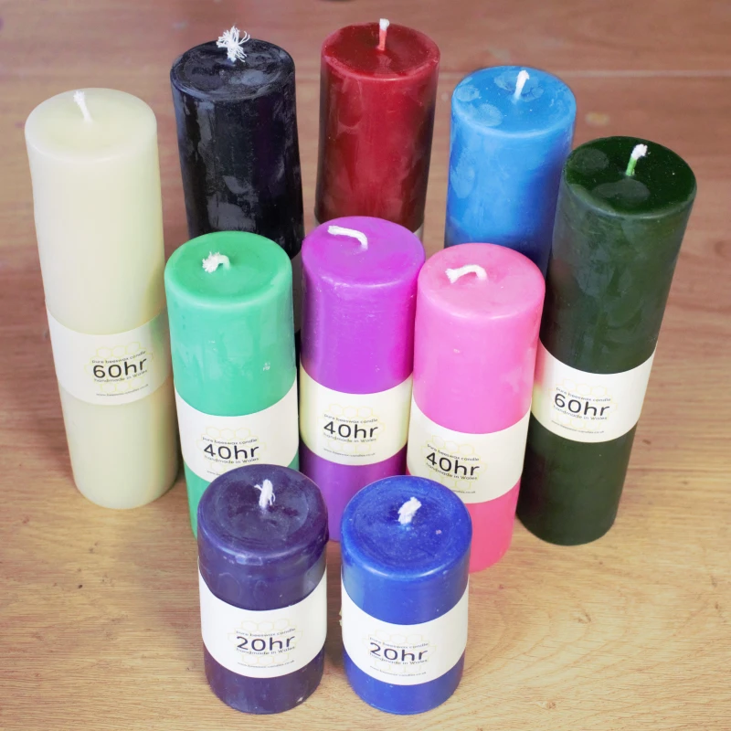 Coloured pure beeswax pillar candles