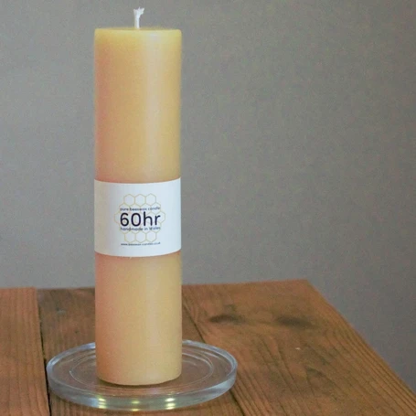 60 hour pure beeswax pillar candle