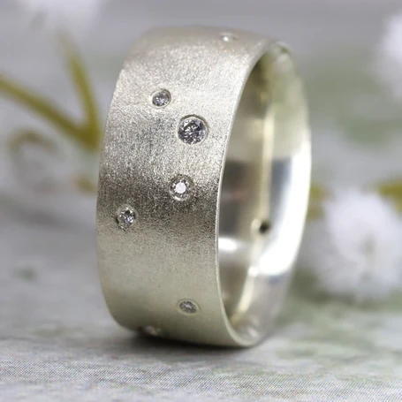 Chunky silver scattered diamond ring