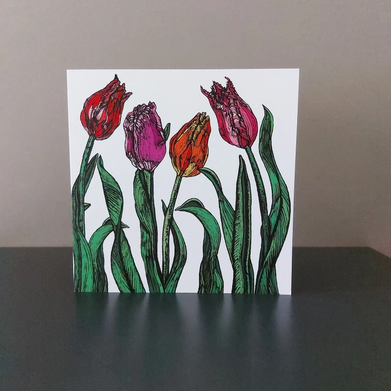 Spring Tulips Blank Greeting Card
