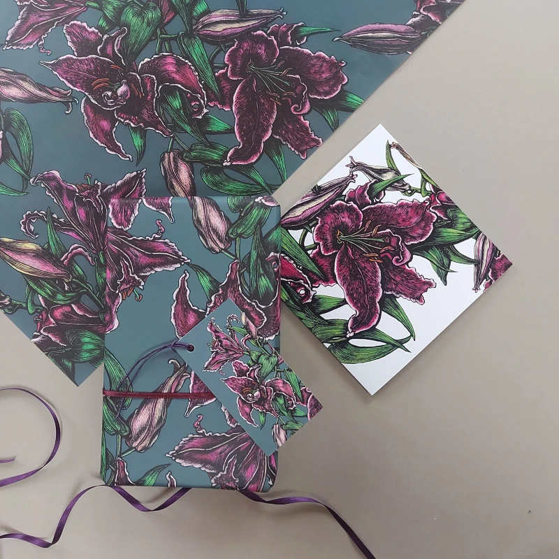 Oriental Lilies Gift wrapping paper, tag and card