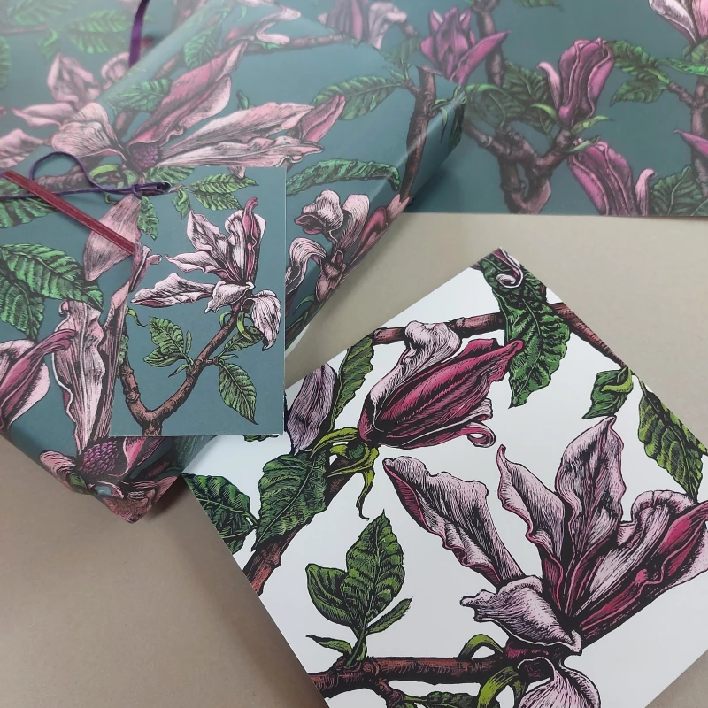Magnolia Gift wrapping paper, card and tag