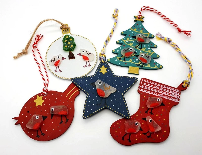Sea glass and wood Christmas Tree Decorations