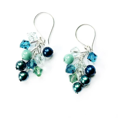 Crystal and Pearl Cluster Earrings