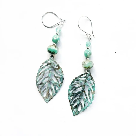 Handmade Verdigris Leaf Earrings