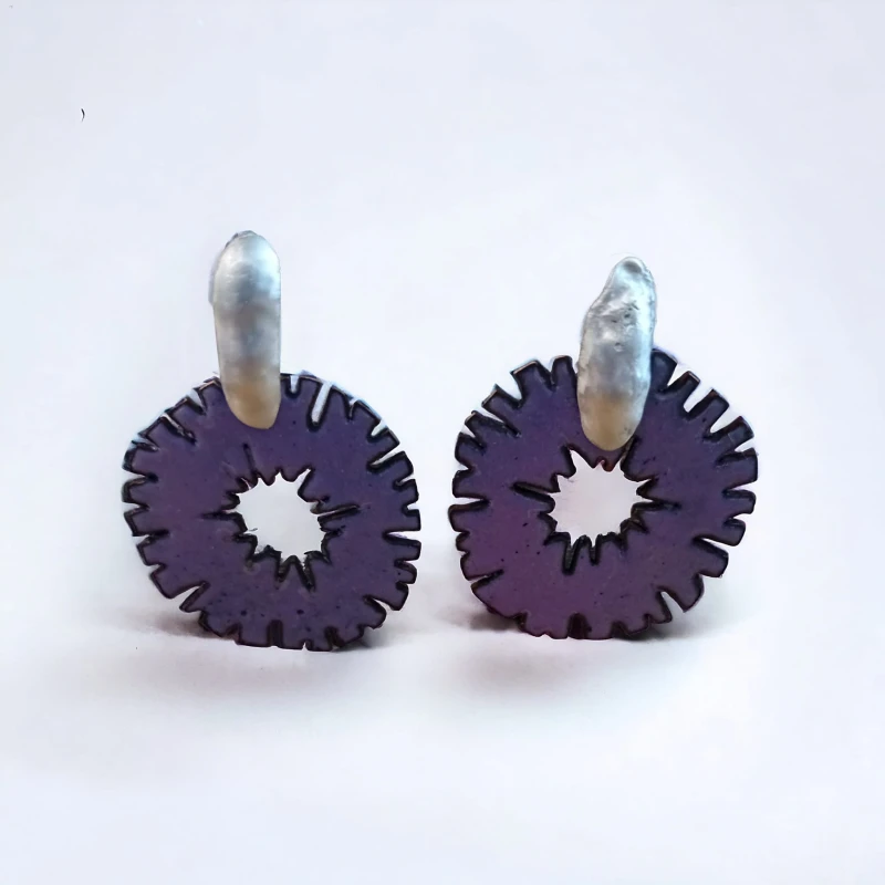 Hand cut Enamel and Stirling silver earrings