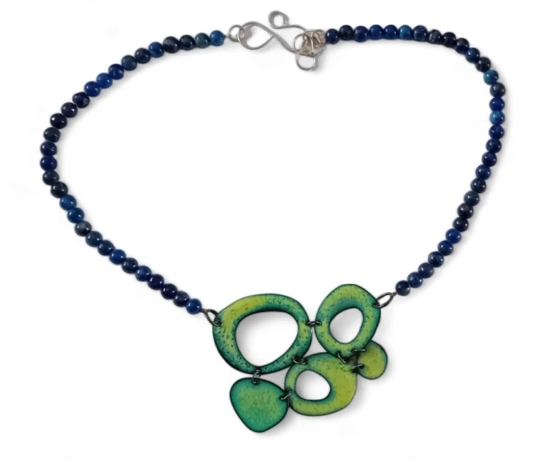 Enamel and Lapis Lazuli beaded necklace with Stirling silver clasp