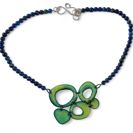 Enamel and Lapis Lazuli beaded necklace with Stirling silver clasp