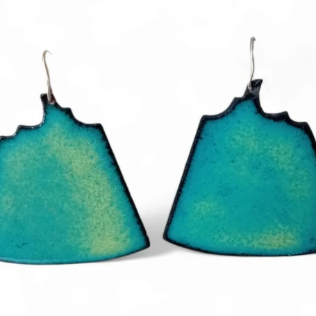 Hand cut enamelled copper earrings with Stirling silver ear wires