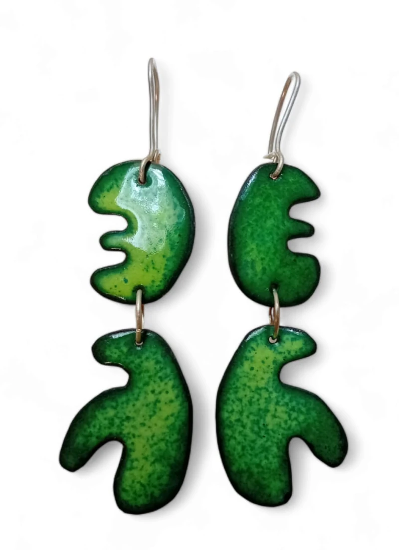 Hand cut enamelled earrings