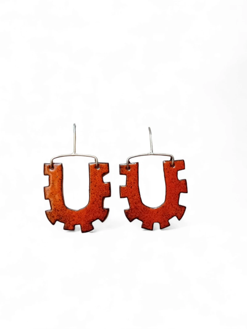 Hand cut enamelled earrings