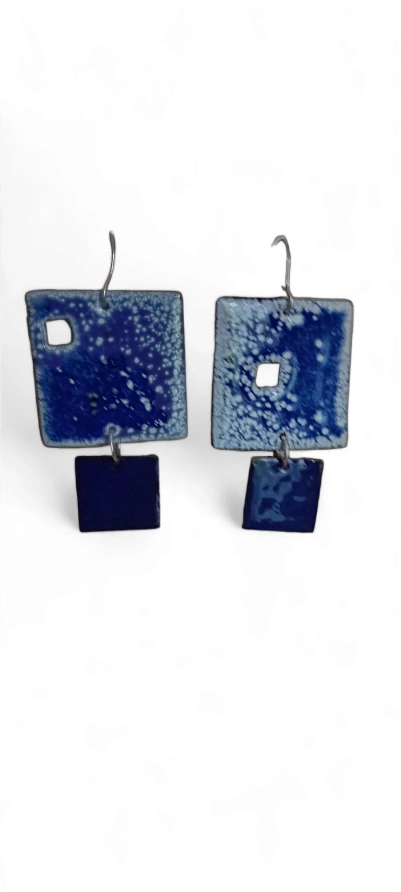 Hand cut crackle glazed enamelled earrings