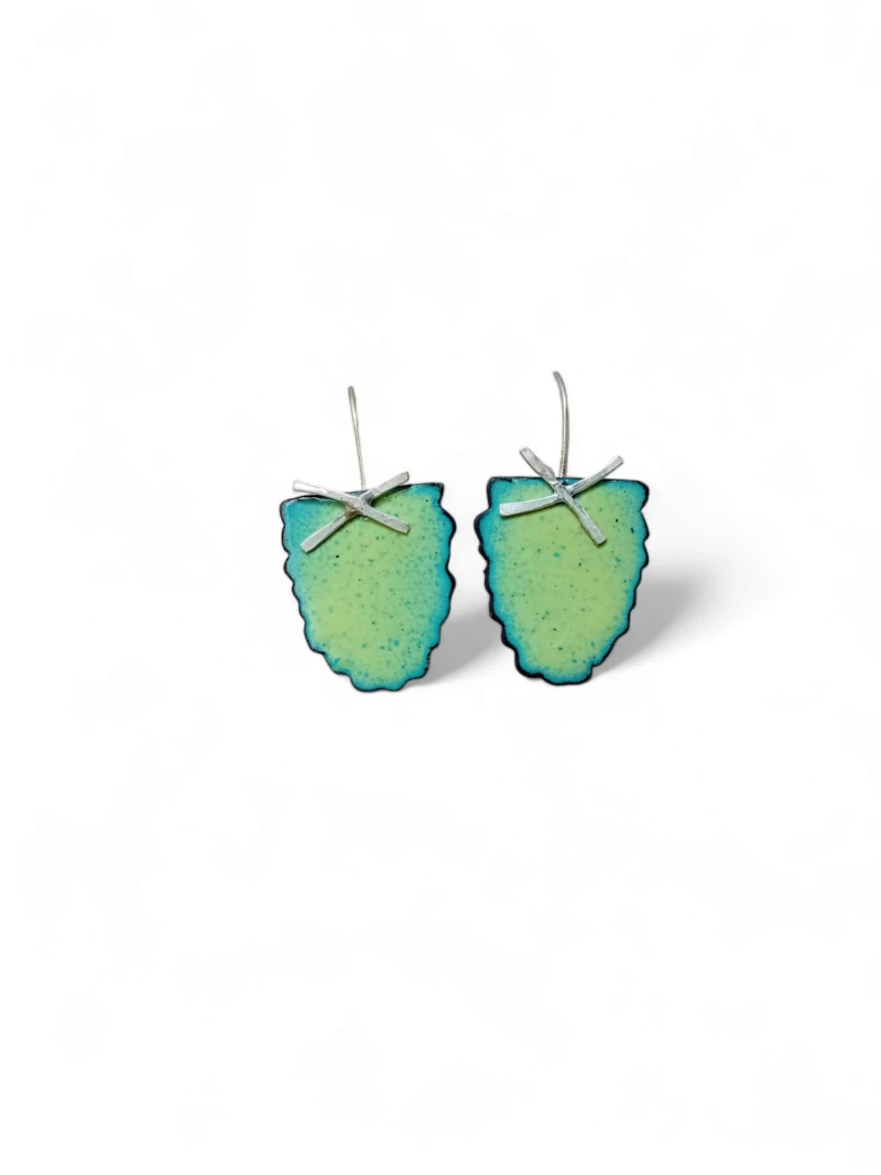 Hand cut enamel and Stirling silver earrings