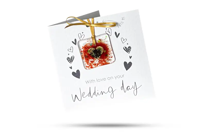 Fused Glass Present Card Wedding (Grey Hearts)