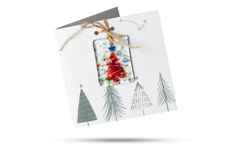 Fused Glass Present Card Christmas Tree