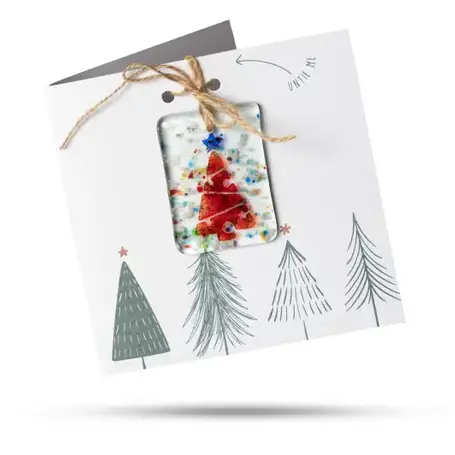 Fused Glass Present Card Christmas Tree
