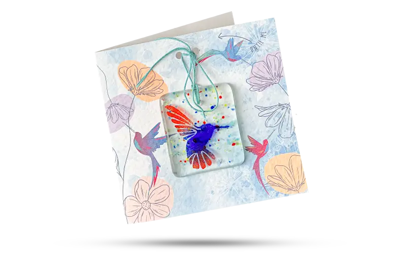 Fused Glass Present Card - Hummingbird