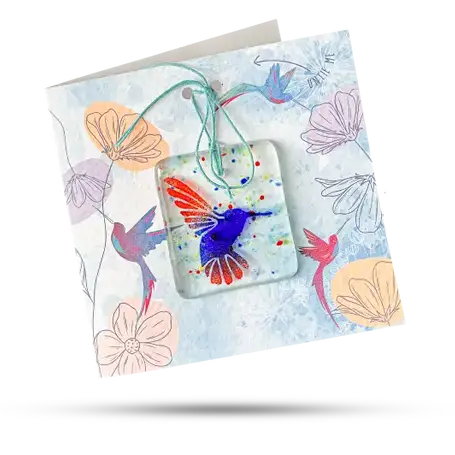 Fused Glass Present Card - Hummingbird