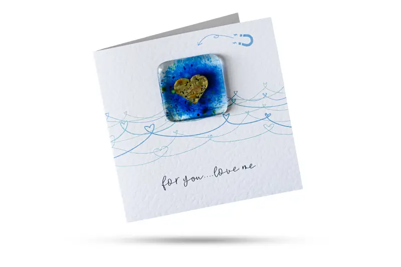 Fused Glass Magnet Card - For You...Love Me 