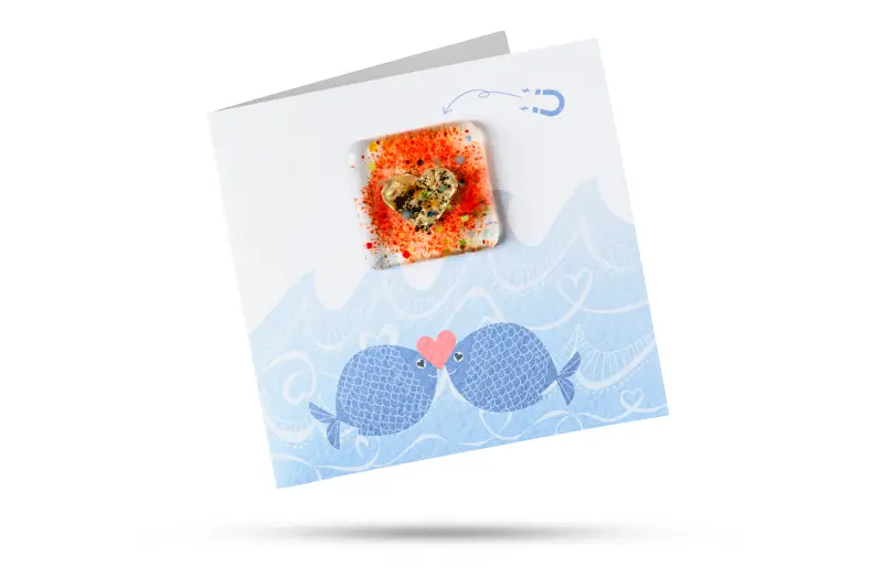 Fused Glass Magnet Card Kissing Fish