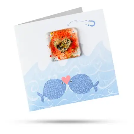 Fused Glass Magnet Card Kissing Fish