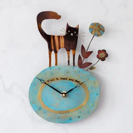JillStewart-Cat clock with Flowers