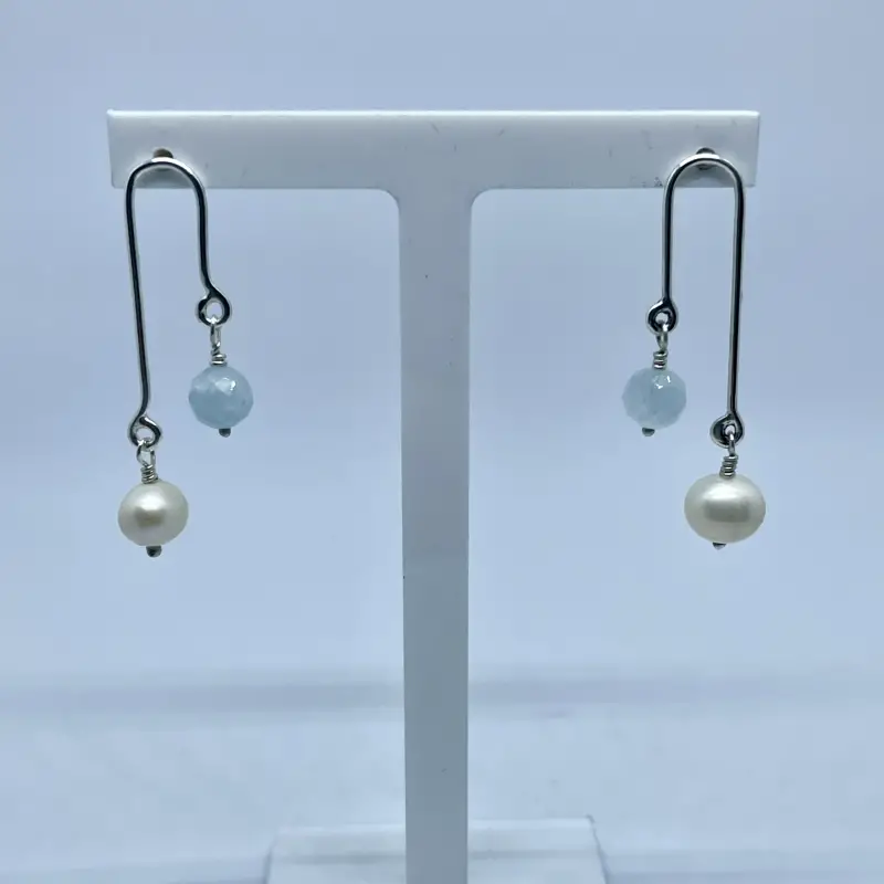 Aquamarine and Freshwater Pearl Earrings