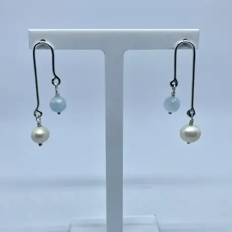 Aquamarine and Freshwater Pearl Earrings