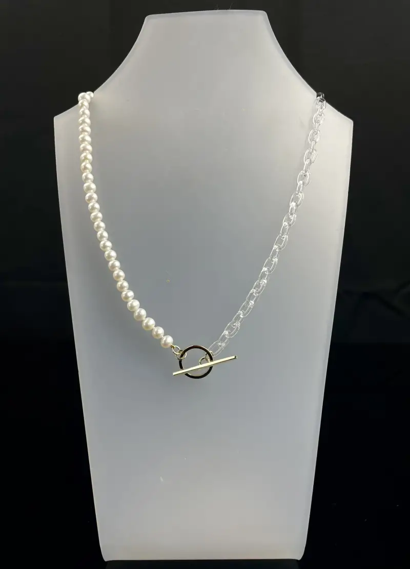 Freshwater Pearl and Glass Chain T.Bar Necklace