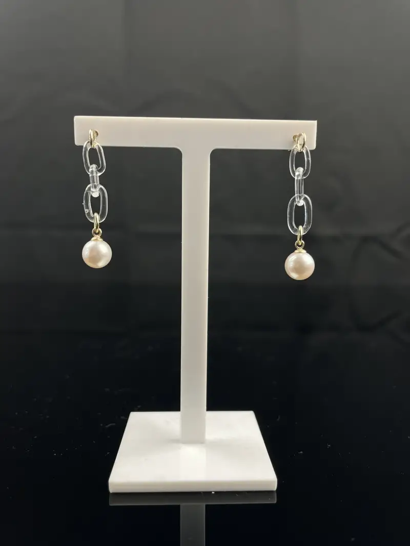 Delicate Glass Chain Pearl Drop Earrings