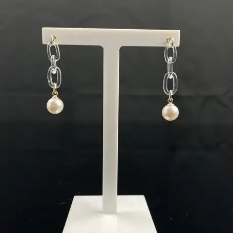 Delicate Glass Chain Pearl Drop Earrings