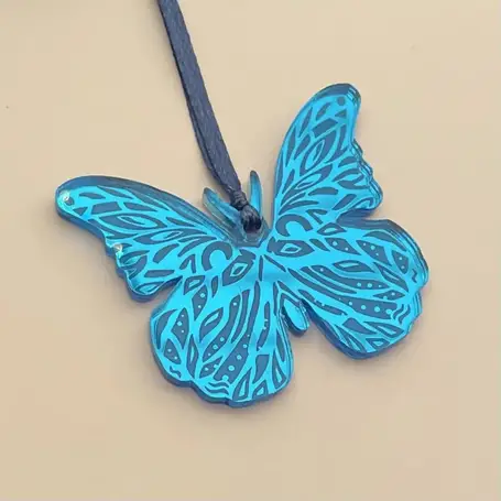 Mini decoration - butterfly in blue mirrored acryl