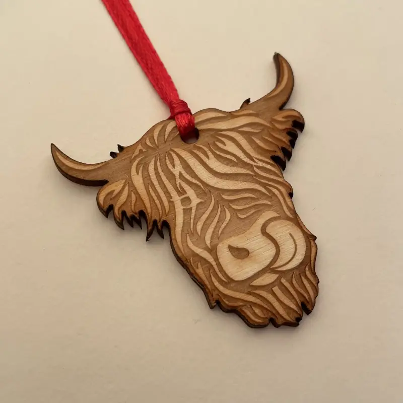 Mini decoration - wooden highland cow