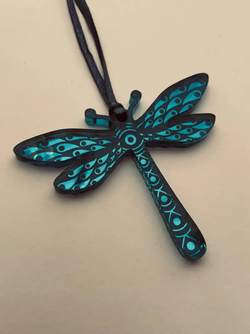 Mini decoration - dragonfly in teal mirror acrylic